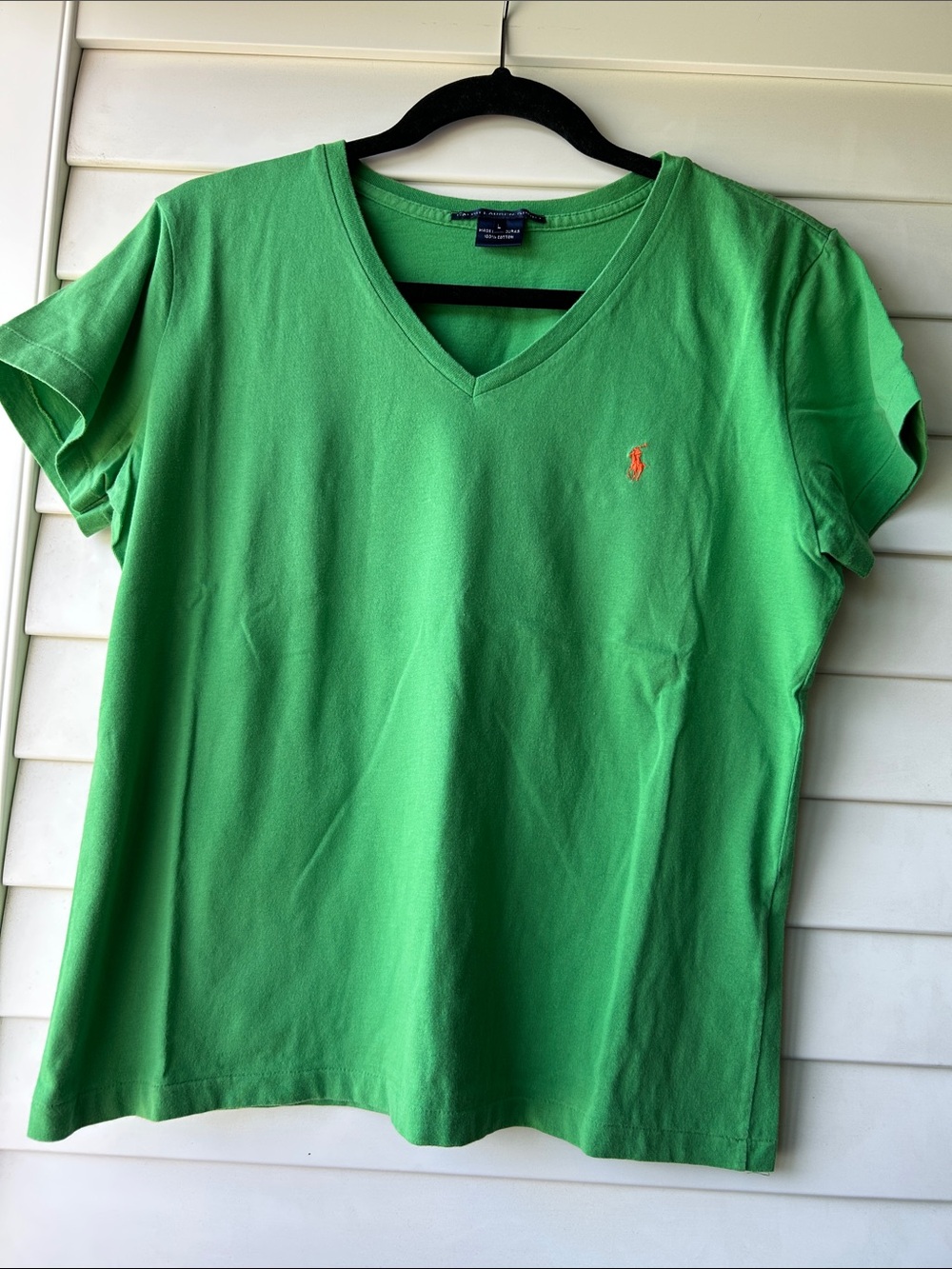 Ralph Lauren Sport Women’s Green V-Neck Tee with Orange Pony